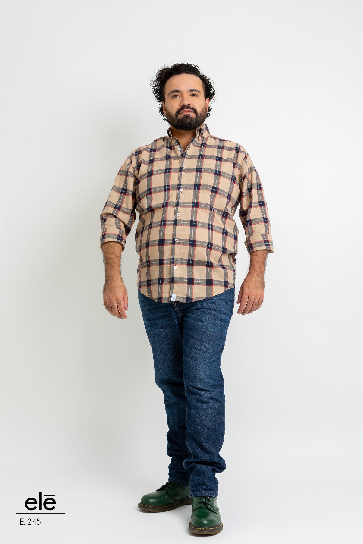 CAMISA CUADROS CAFE, ROJO Y AZUL
