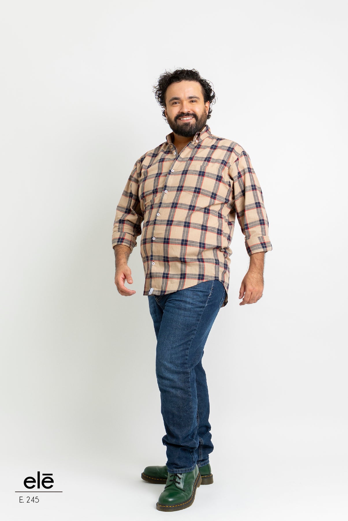 CAMISA CUADROS CAFE, ROJO Y AZUL