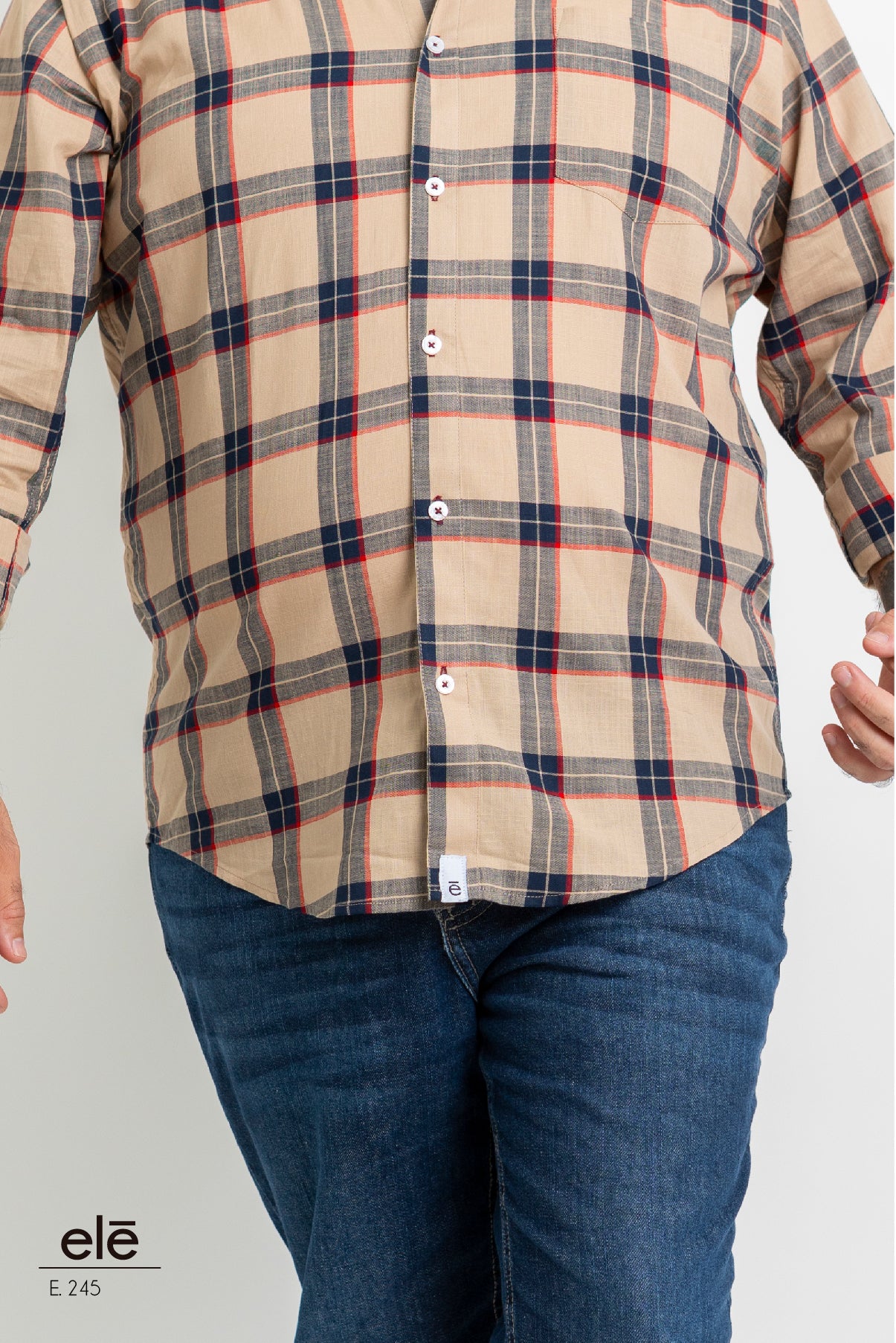 CAMISA CUADROS CAFE, ROJO Y AZUL