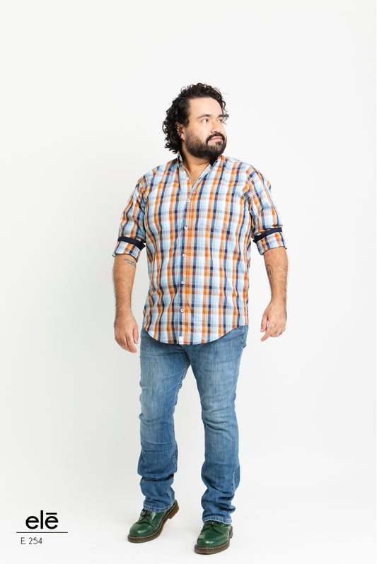 CAMISA CUADROS CAFE Y AZUL