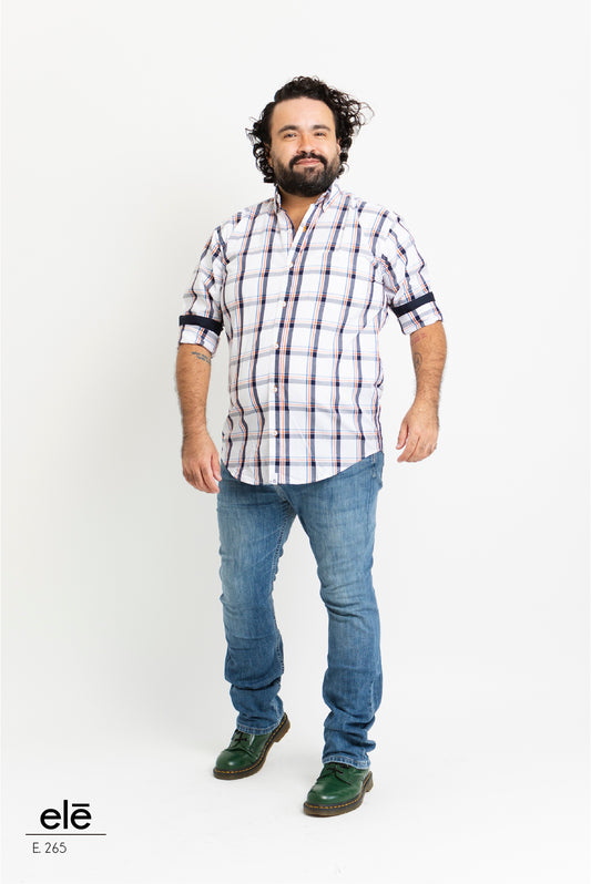 CAMISA CUADROS AZUL, BLANCO, NARANJA
