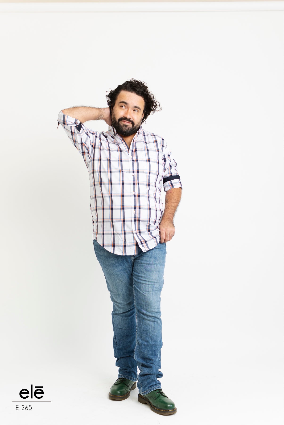 CAMISA CUADROS AZUL, BLANCO, NARANJA