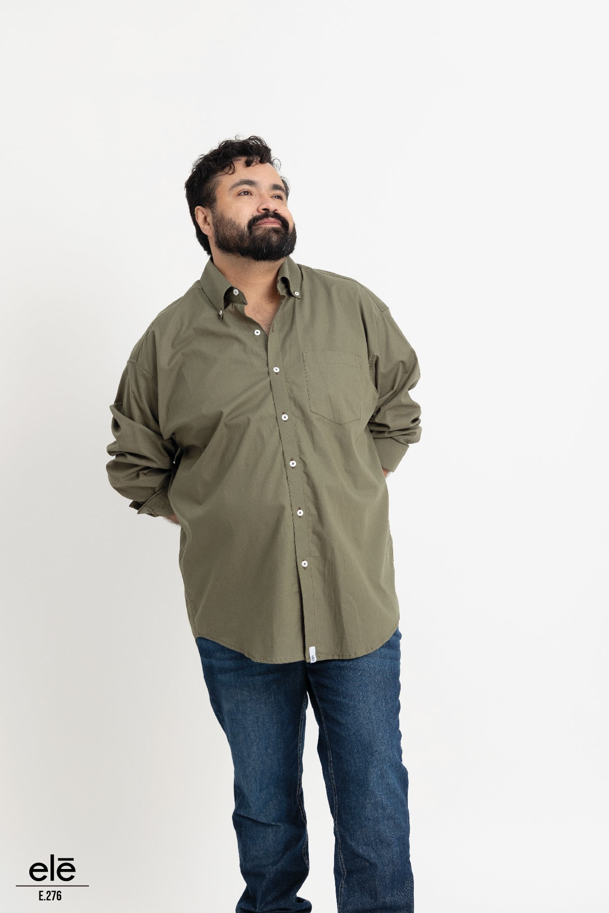 CAMISA VERDE MILITAR LISA MANGA LARGA