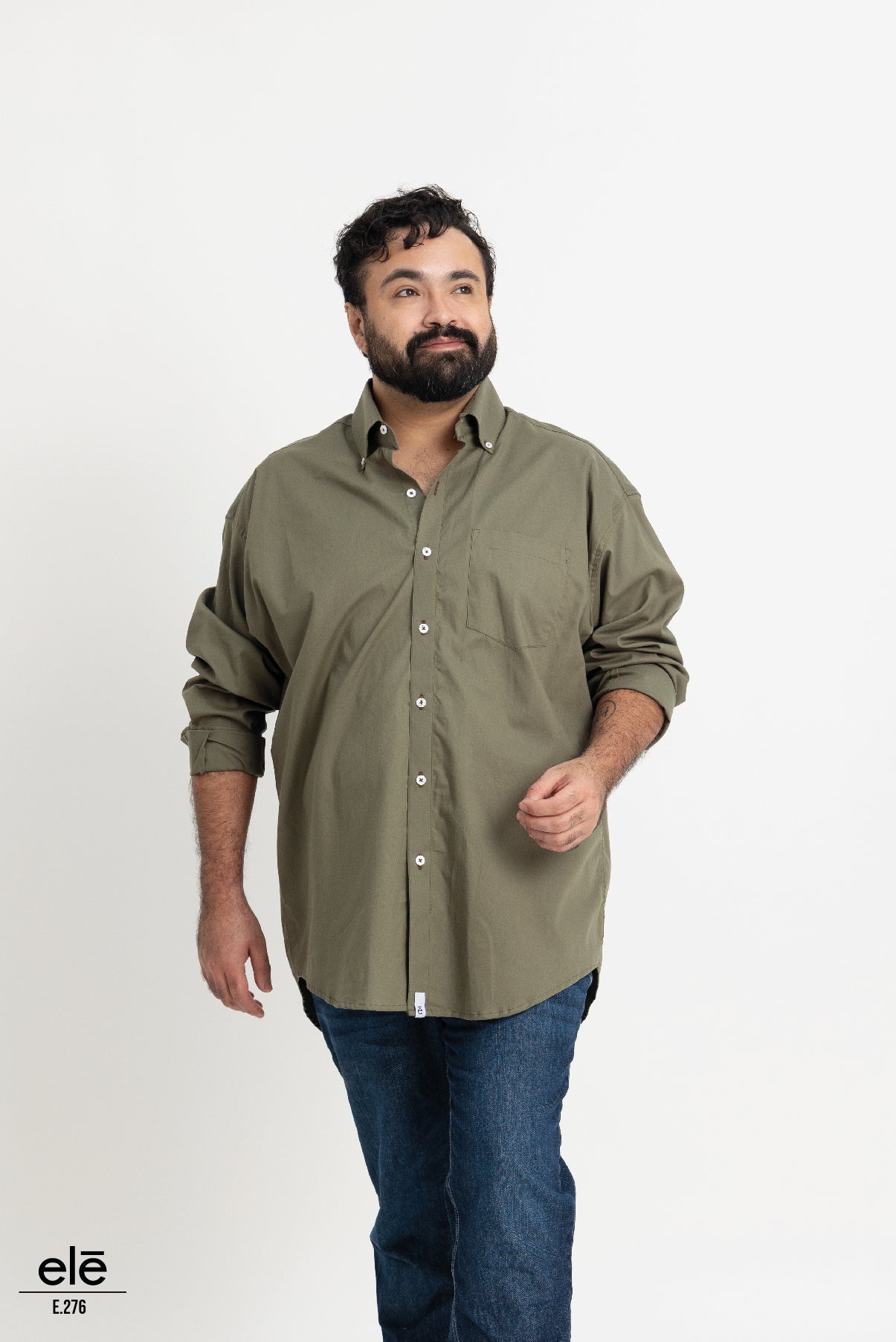 CAMISA VERDE MILITAR LISA MANGA LARGA