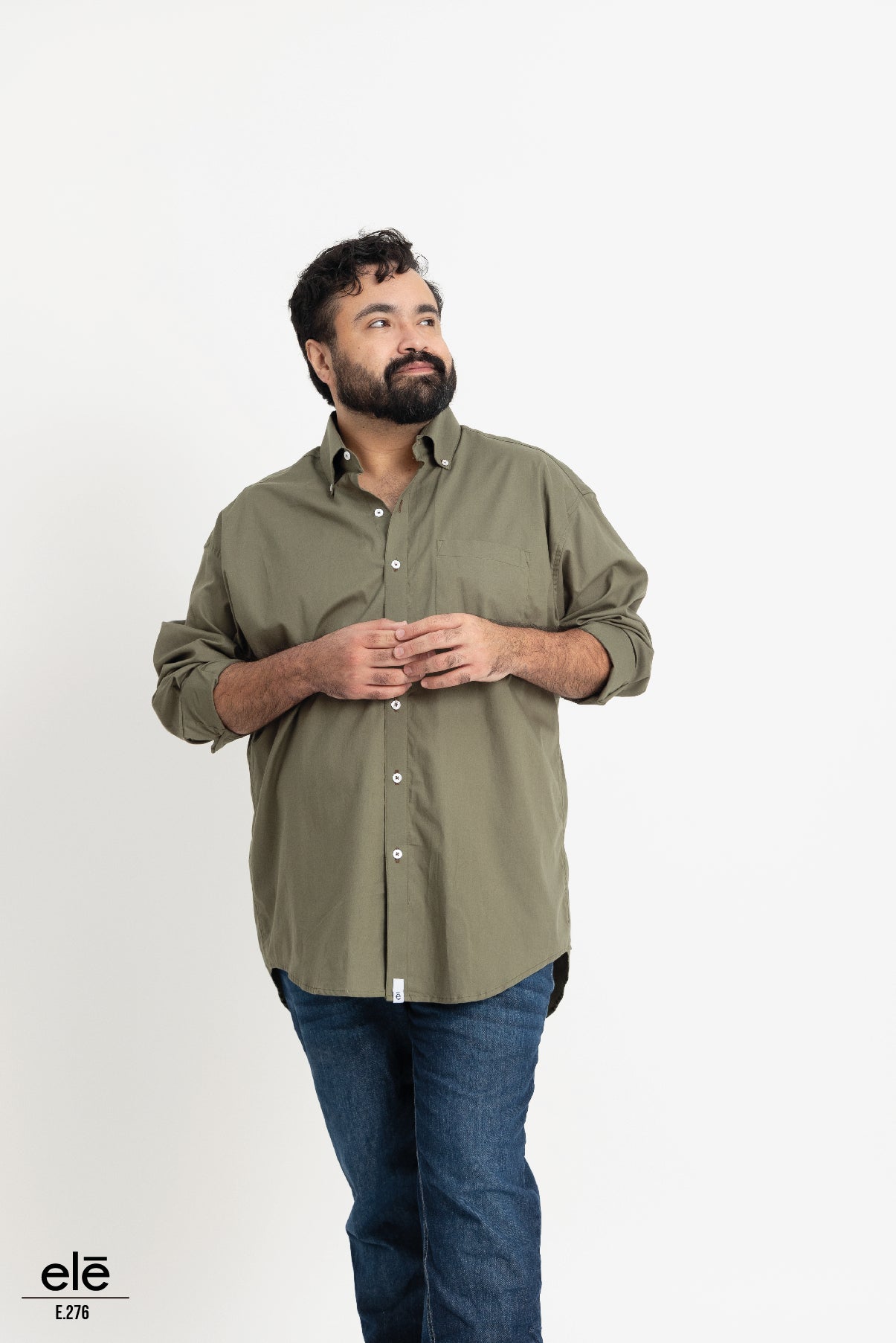 CAMISA VERDE MILITAR LISA MANGA LARGA