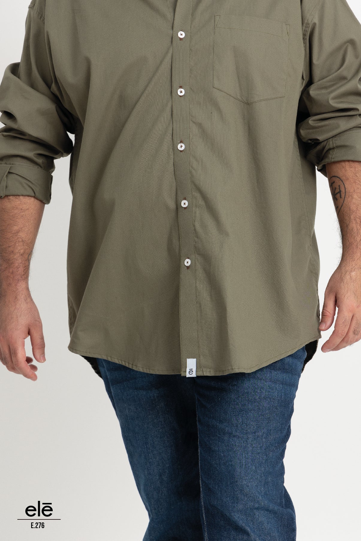 CAMISA VERDE MILITAR LISA MANGA LARGA