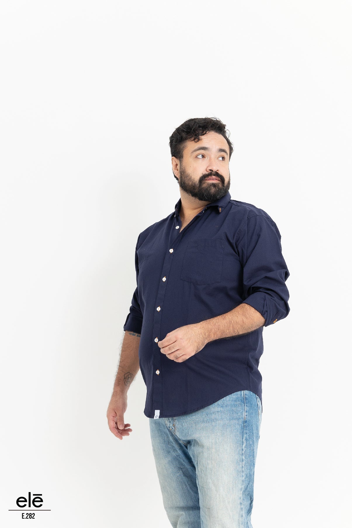 CAMISA LISA AZUL MARINO MANGA LARGA
