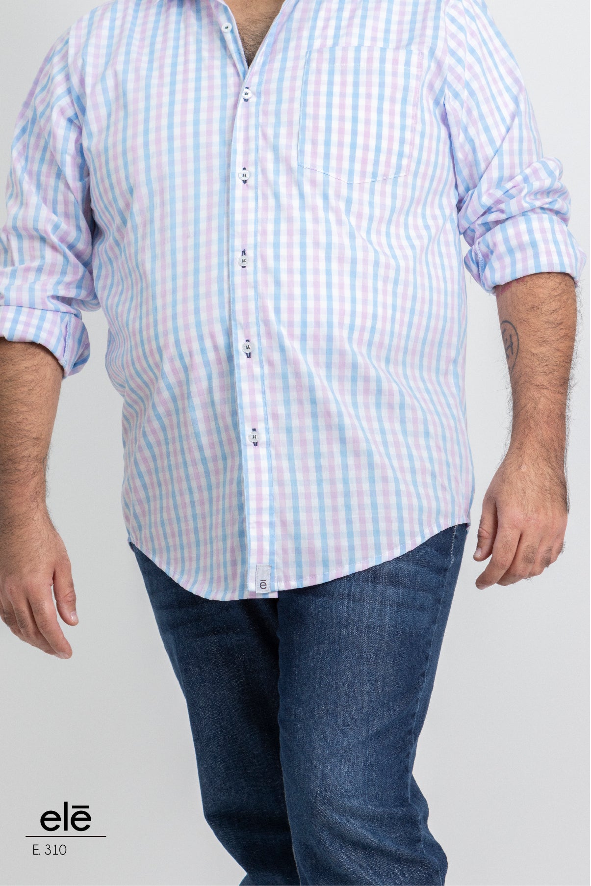 CAMISA CUADROS BLANCO, AZUL Y ROSA