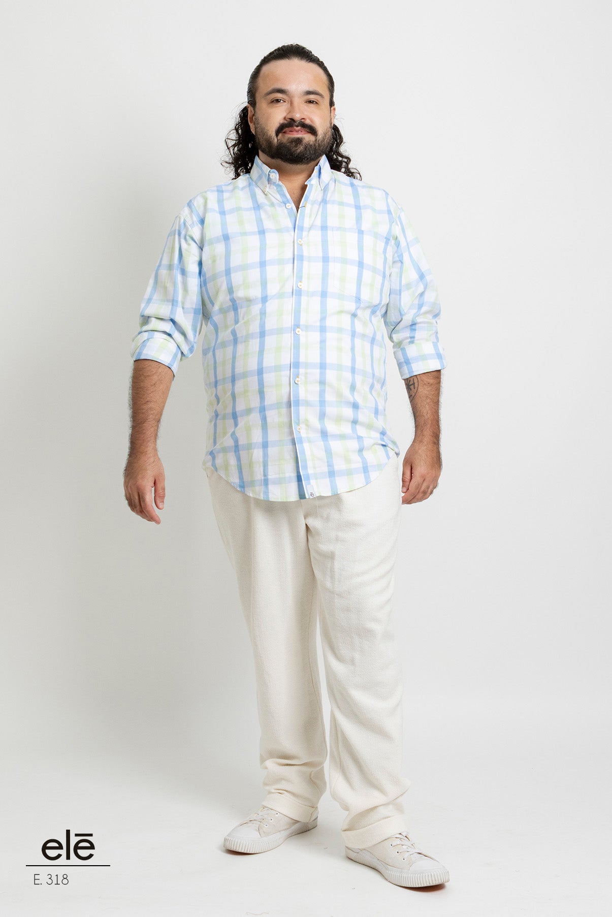 CAMISA CUADROS VERDE, AZUL Y BLANCO