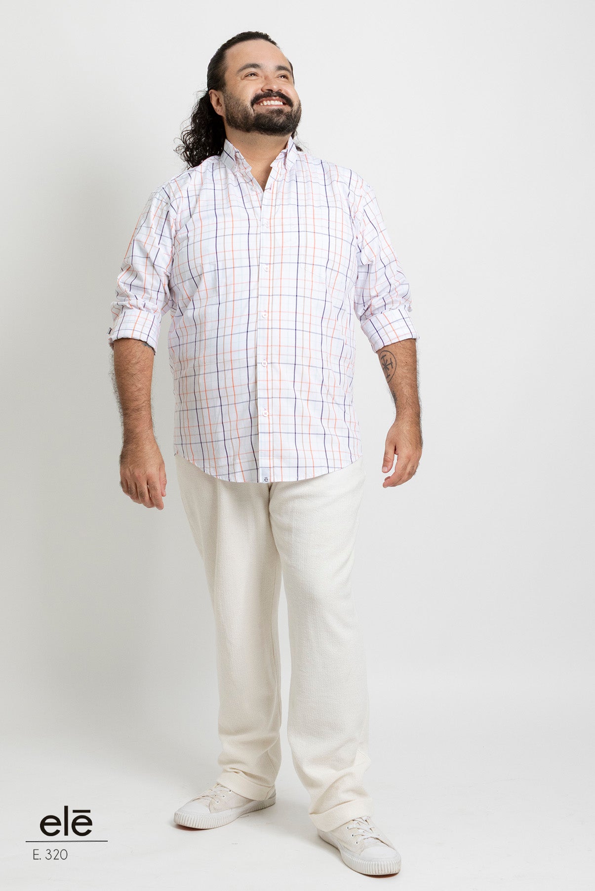 CAMISA CUADROS BLANCO, NARANJA, AZUL Y CAFE