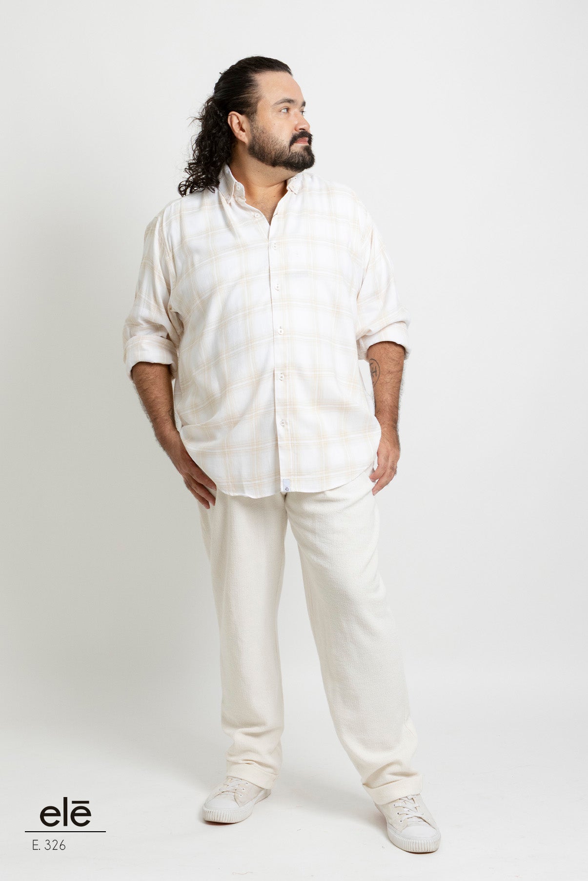 CAMISA CUADROS BLANCO Y BEIGE