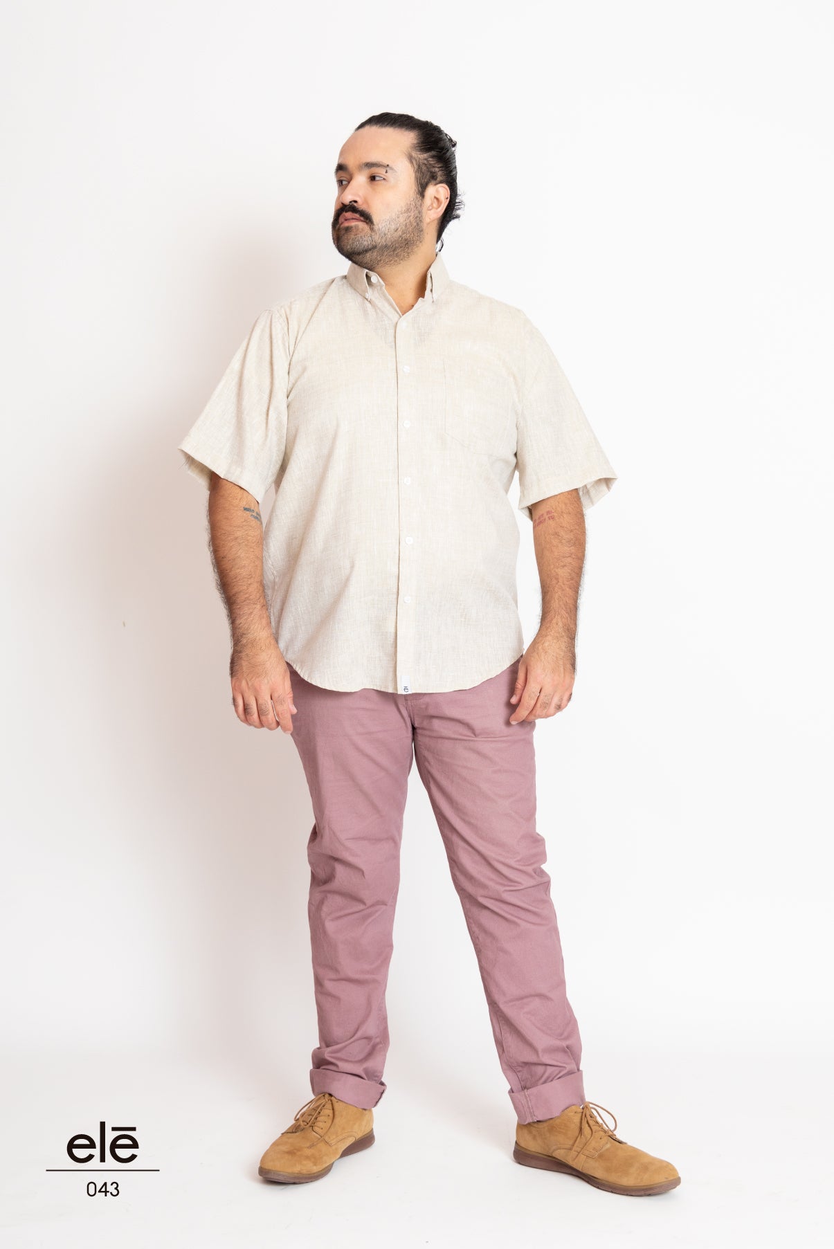 CAMISA BEIGE LISA LINO MEXICANO MANGA CORTA