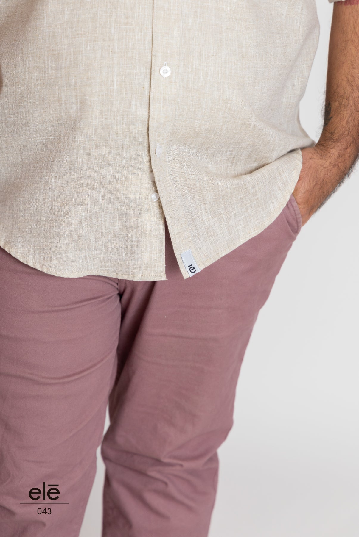 CAMISA BEIGE LISA LINO MEXICANO MANGA CORTA