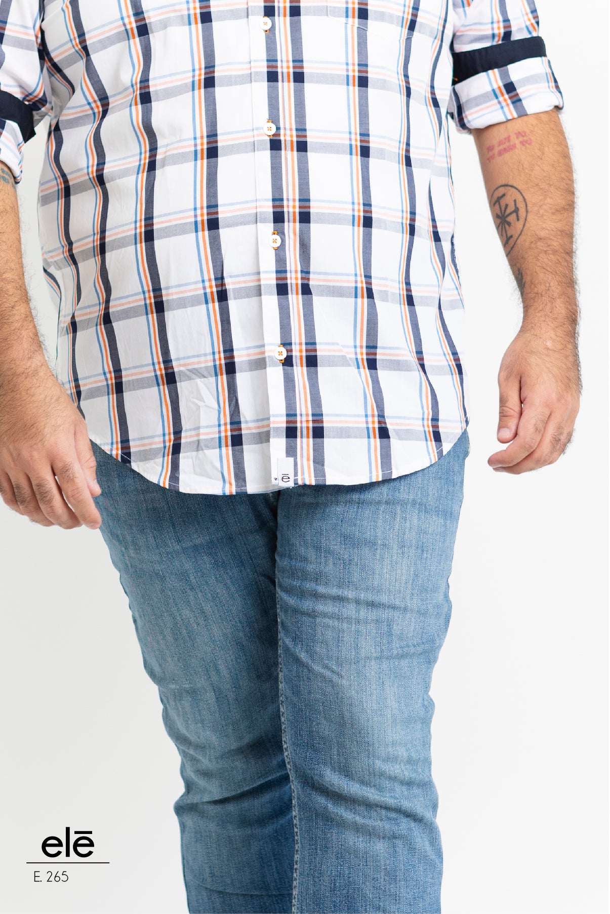 CAMISA CUADROS AZUL, BLANCO, NARANJA