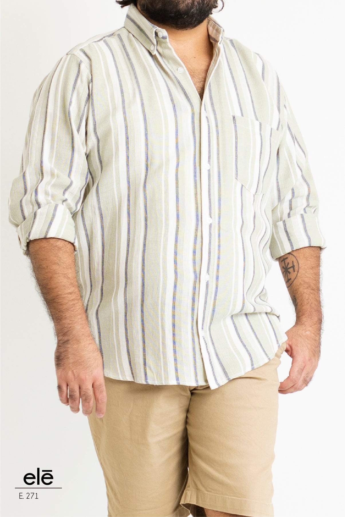 CAMISA VERDE, NEGRO Y BEIGE