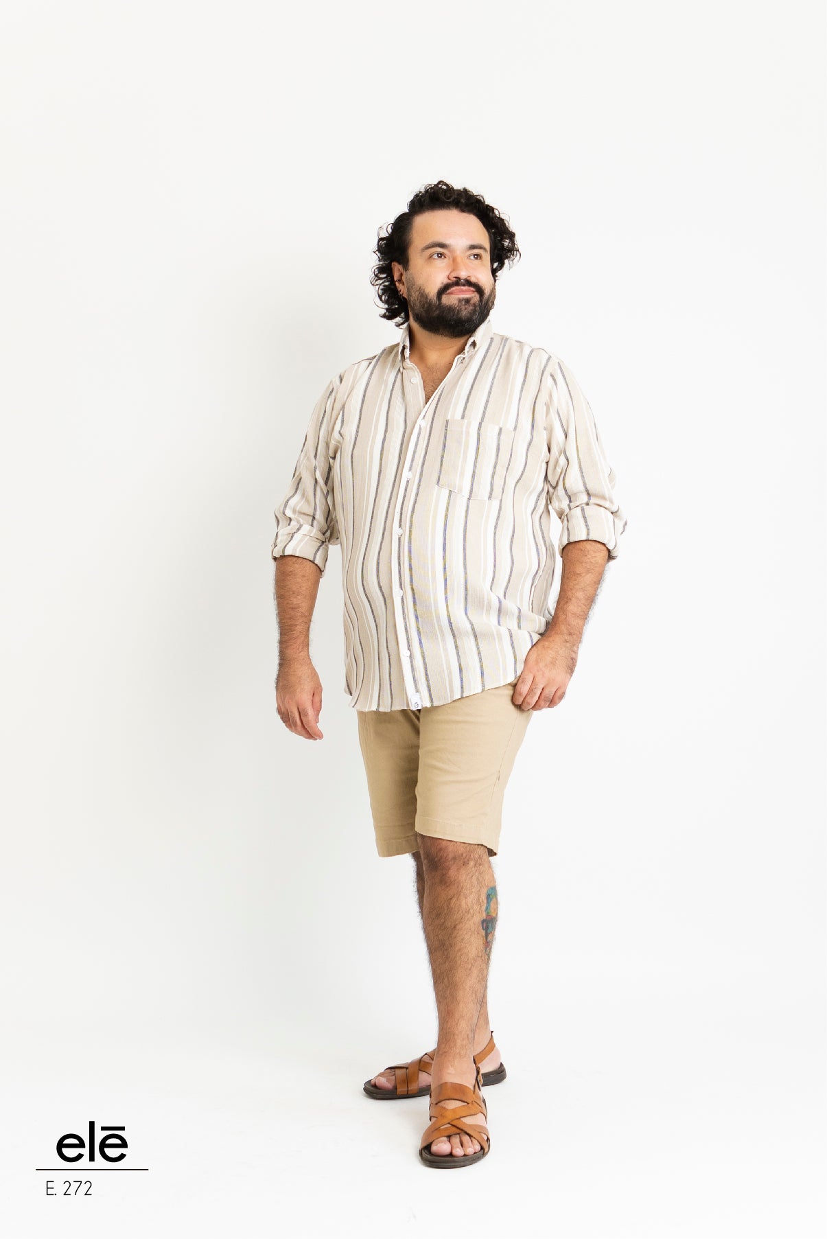 CAMISA RAYAS BEIGE Y NEGRO