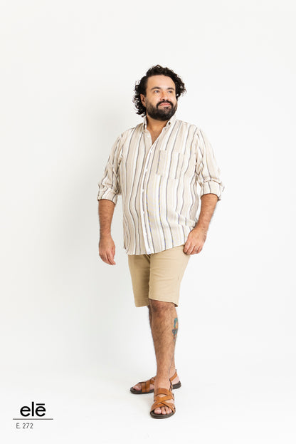 CAMISA RAYAS BEIGE Y NEGRO