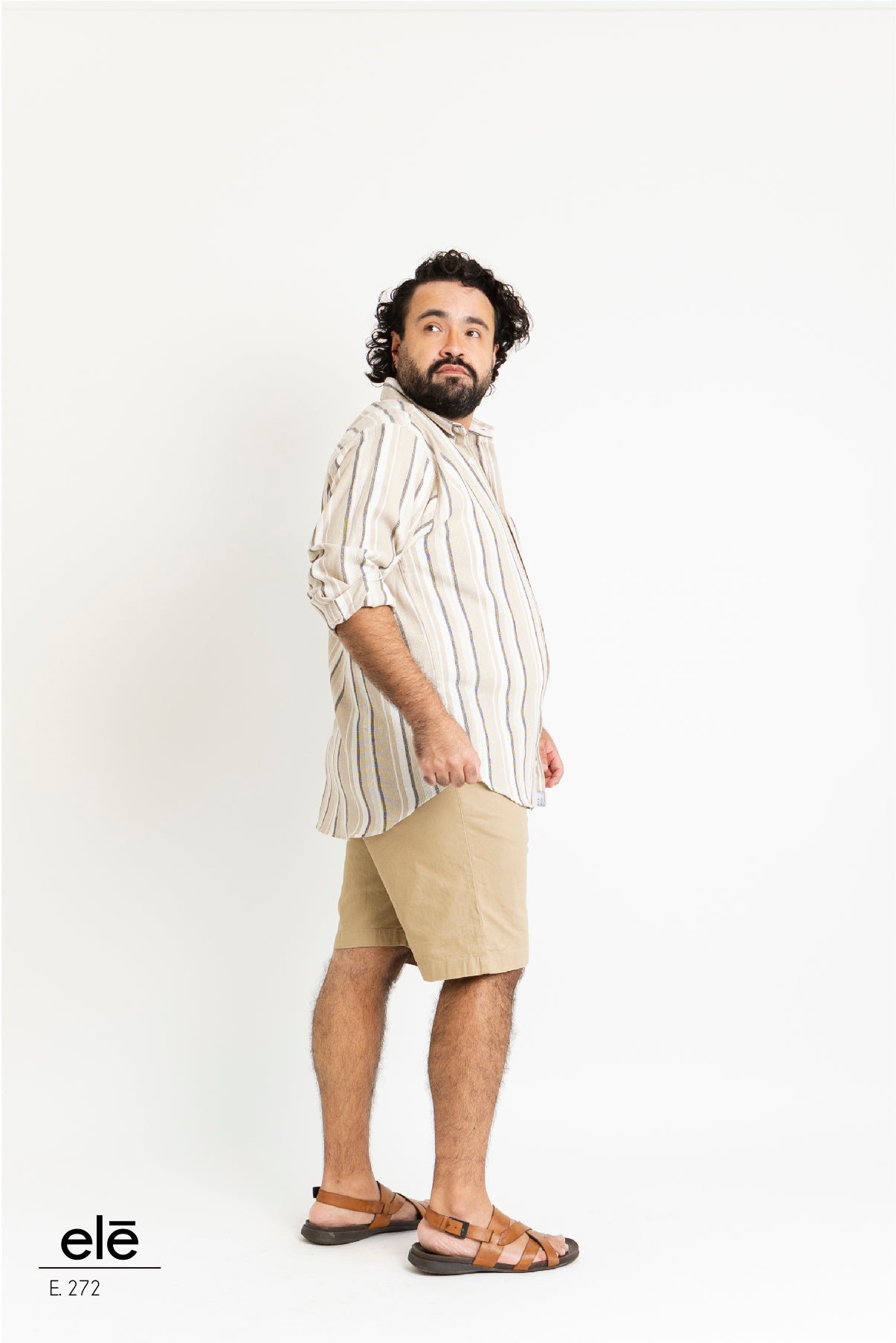 CAMISA RAYAS BEIGE Y NEGRO