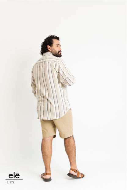 CAMISA RAYAS BEIGE Y NEGRO