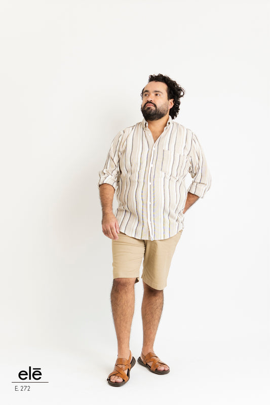CAMISA RAYAS BEIGE Y NEGRO