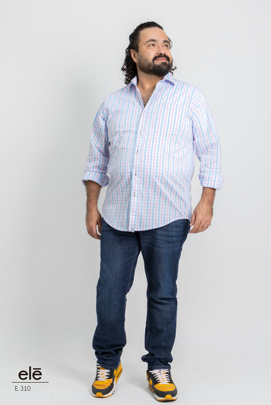 CAMISA CUADROS BLANCO, AZUL Y ROSA