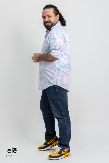 CAMISA CUADROS BLANCO, AZUL Y ROSA