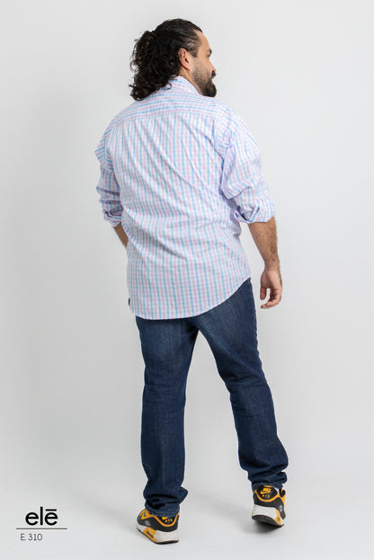 CAMISA CUADROS BLANCO, AZUL Y ROSA
