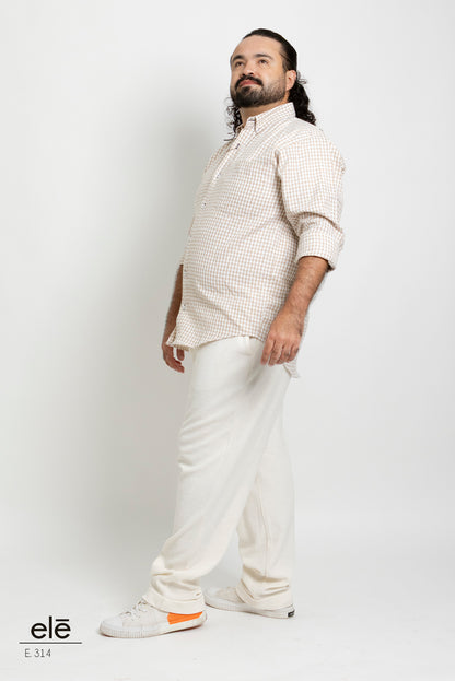 CAMISA CUADROS CAFE CLARO Y BEIGE