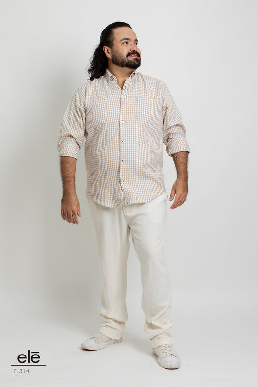 CAMISA CUADROS CAFE CLARO Y BEIGE