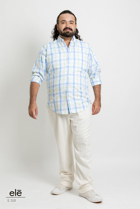 CAMISA CUADROS VERDE, AZUL Y BLANCO