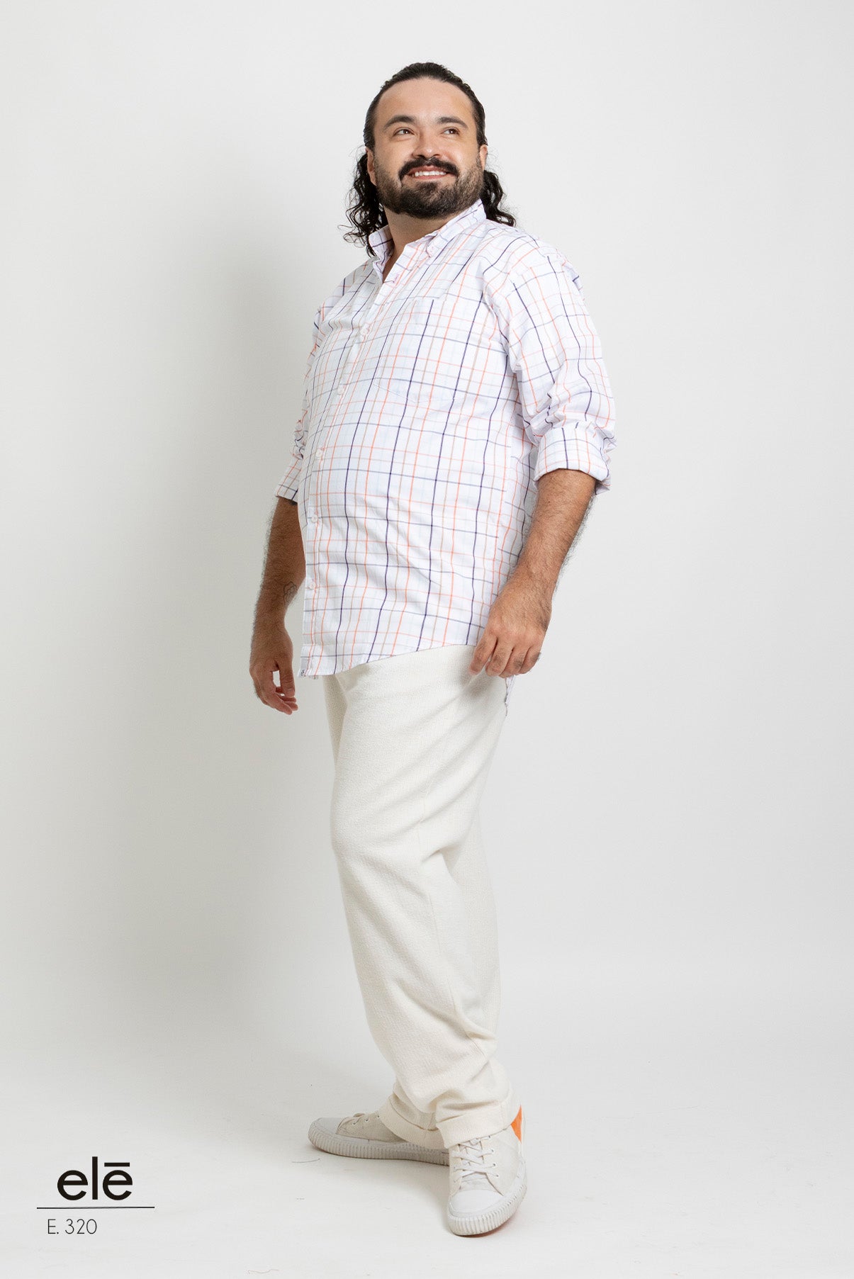 CAMISA CUADROS BLANCO, NARANJA, AZUL Y CAFE