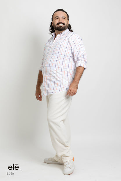 CAMISA CUADROS BLANCO, NARANJA, AZUL Y CAFE