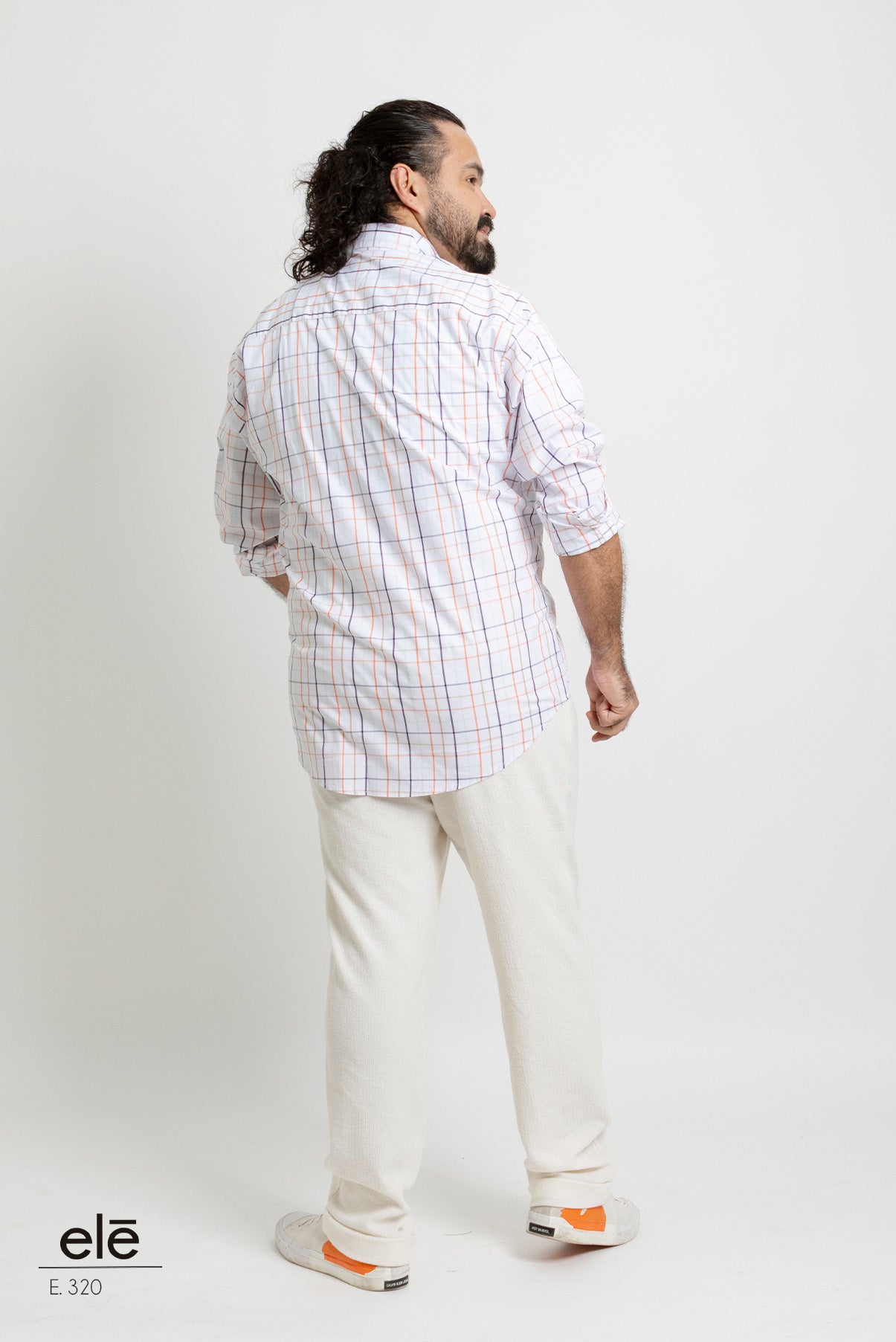 CAMISA CUADROS BLANCO, NARANJA, AZUL Y CAFE