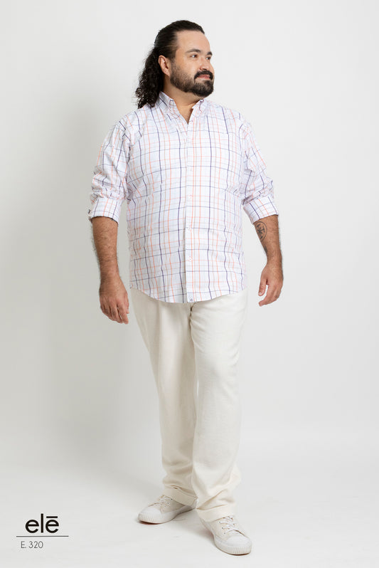 CAMISA CUADROS BLANCO, NARANJA, AZUL Y CAFE