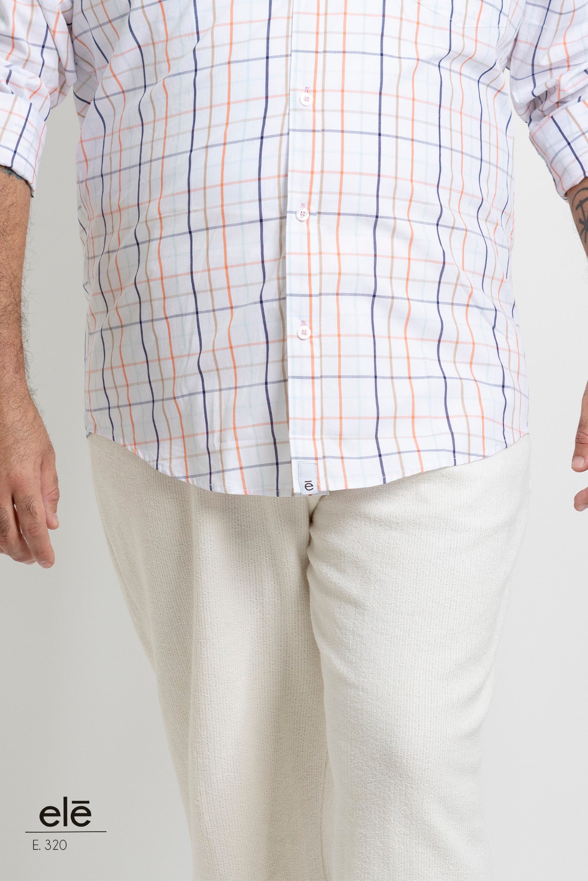 CAMISA CUADROS BLANCO, NARANJA, AZUL Y CAFE