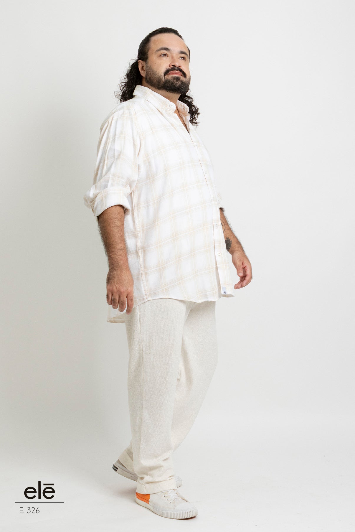 CAMISA CUADROS BLANCO Y BEIGE