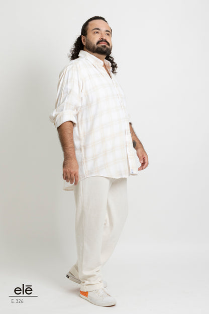 CAMISA CUADROS BLANCO Y BEIGE