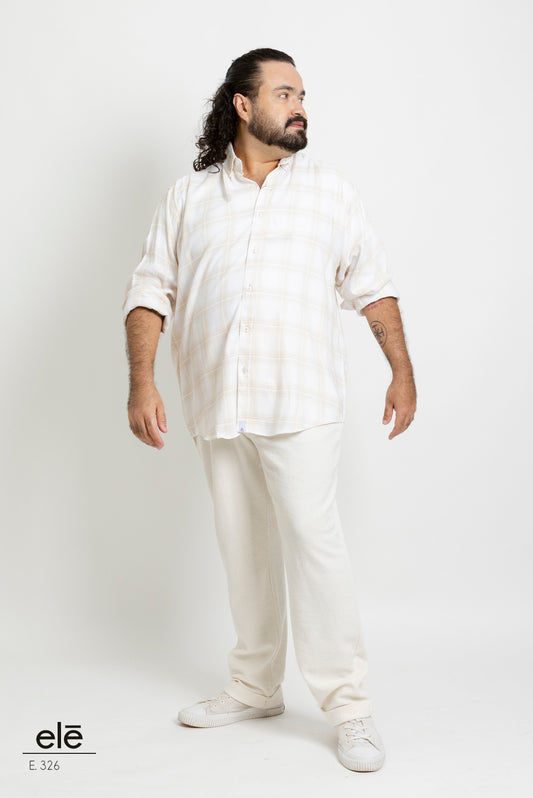 CAMISA CUADROS BLANCO Y BEIGE