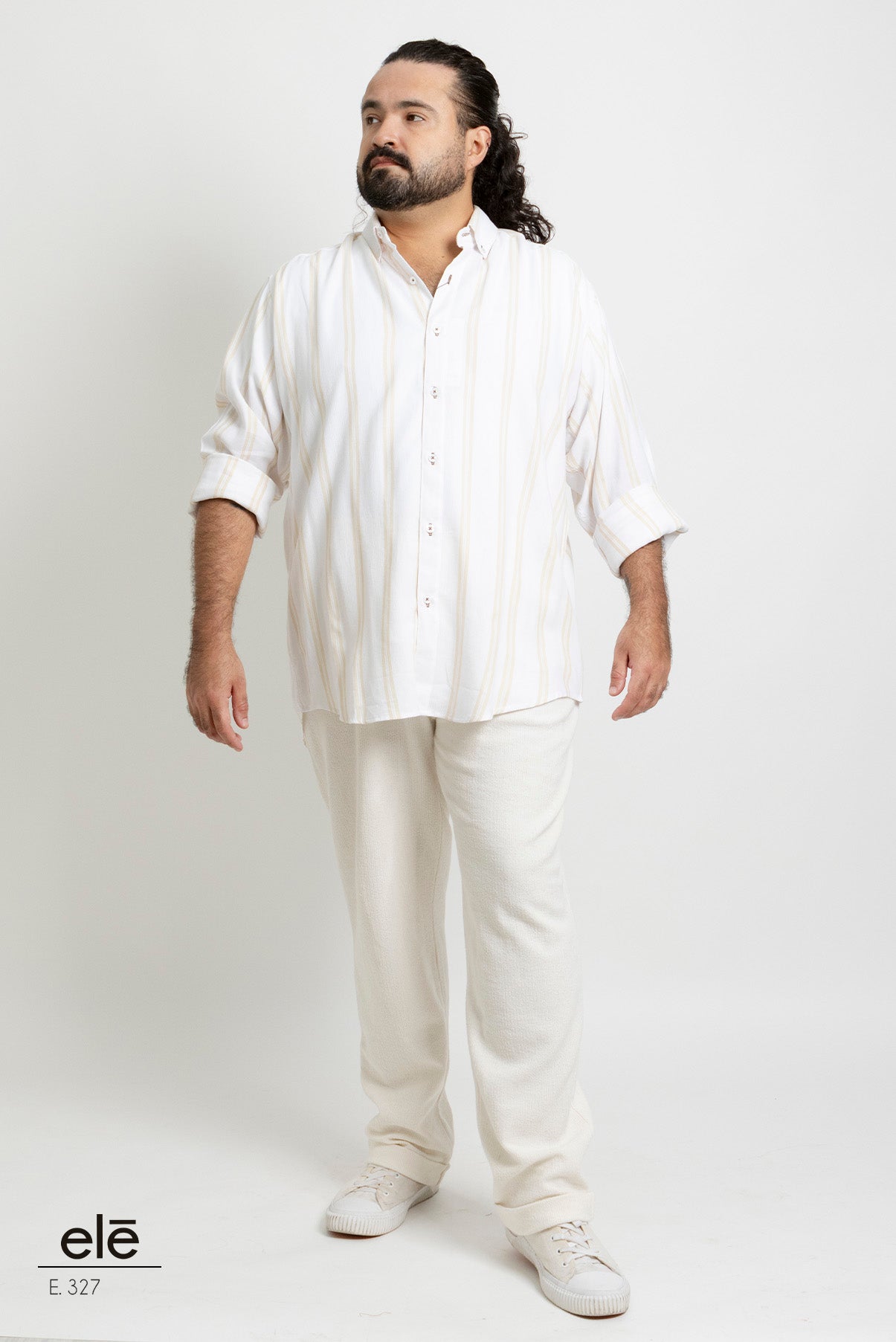 CAMISA RAYAS BEIGE Y BLANCO