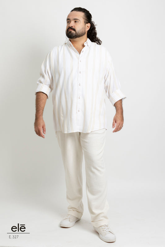 CAMISA RAYAS BEIGE Y BLANCO