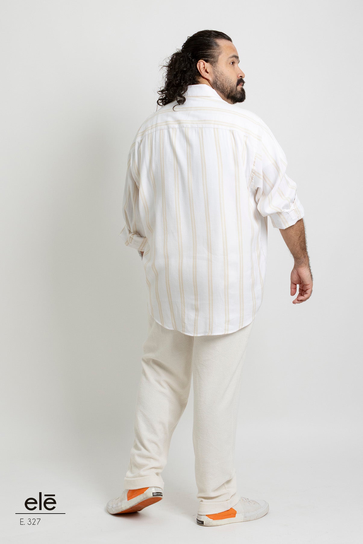 CAMISA RAYAS BEIGE Y BLANCO