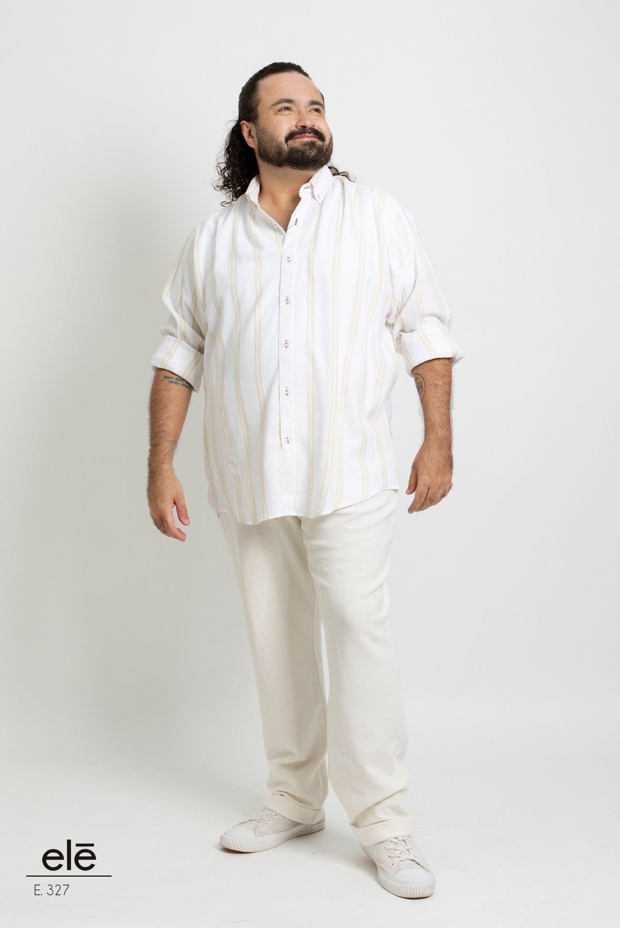CAMISA RAYAS BEIGE Y BLANCO