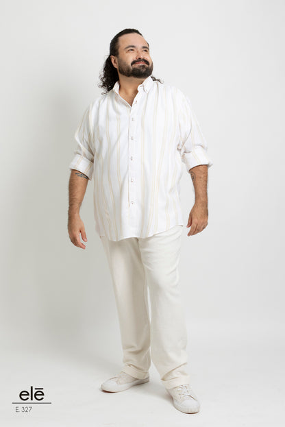 CAMISA RAYAS BEIGE Y BLANCO