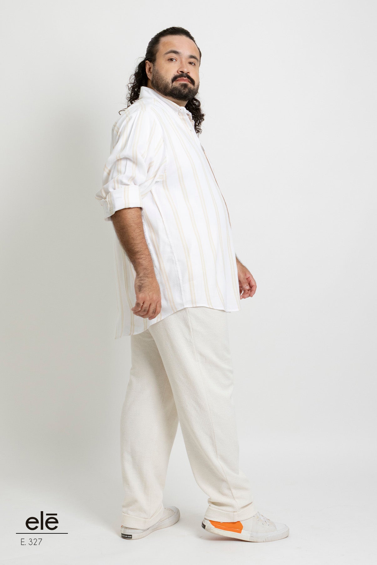 CAMISA RAYAS BEIGE Y BLANCO