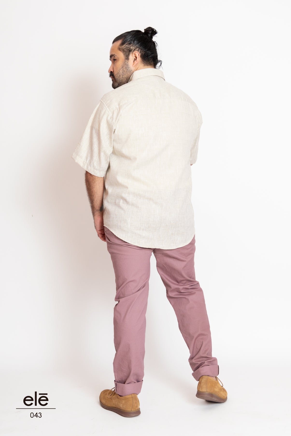 CAMISA BEIGE LISA LINO MEXICANO MANGA CORTA