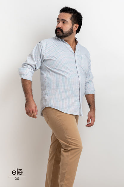 CAMISA CUADRO CHICO BEIGE CON AZUL